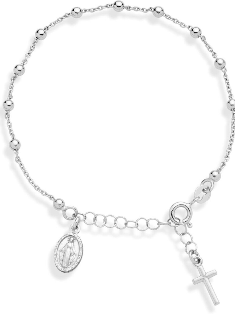 Elegant 925 Sterling Silver Rosary Bead Chain Bracelet for Women - Italian